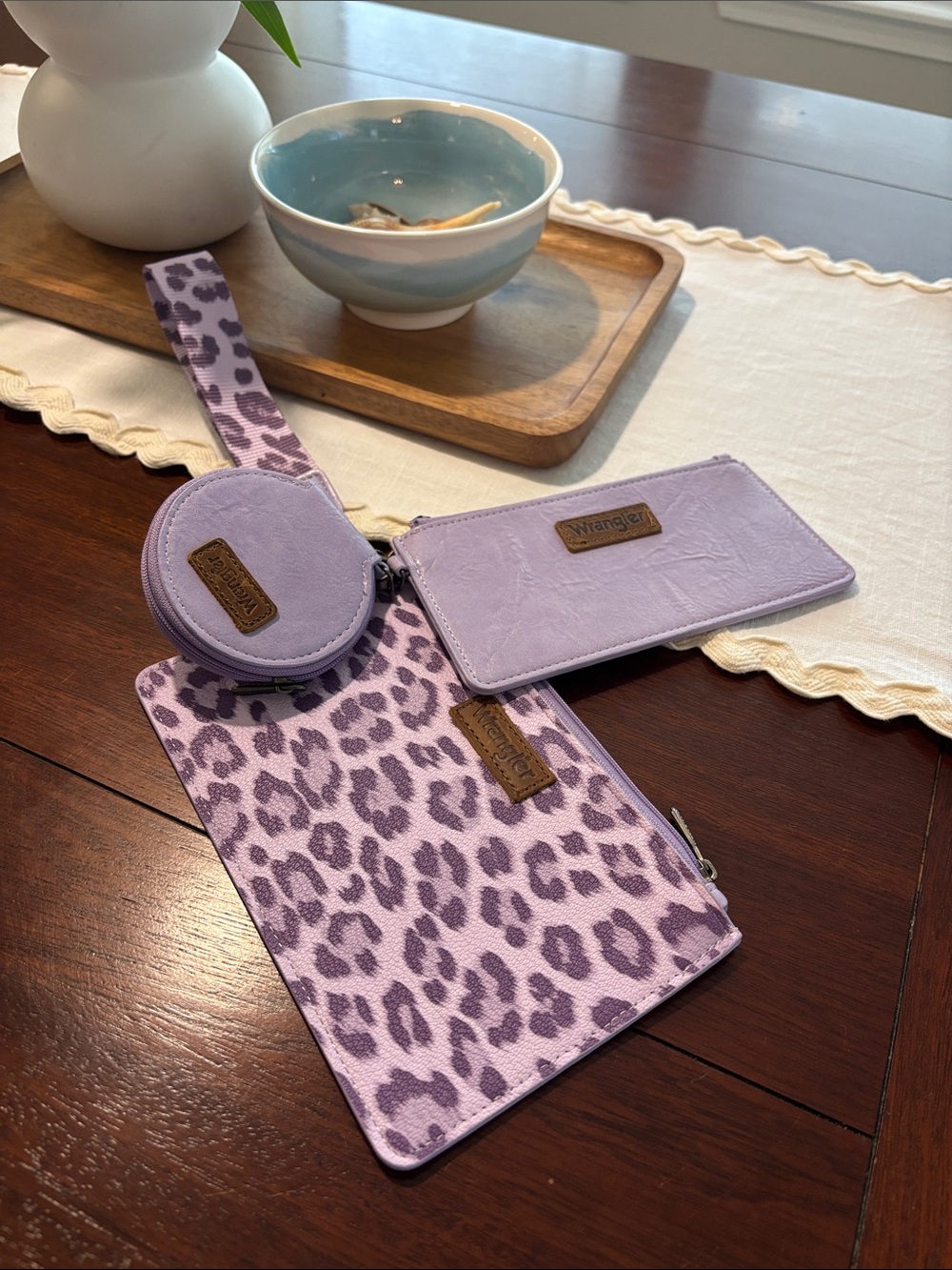Wrangler lilac Leopard Print Wristlet set!! 2 pieces! NWOT NEW